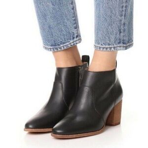 Madewell Black Side Zip Block Heel Round Toe Leather Ankle Boots 8